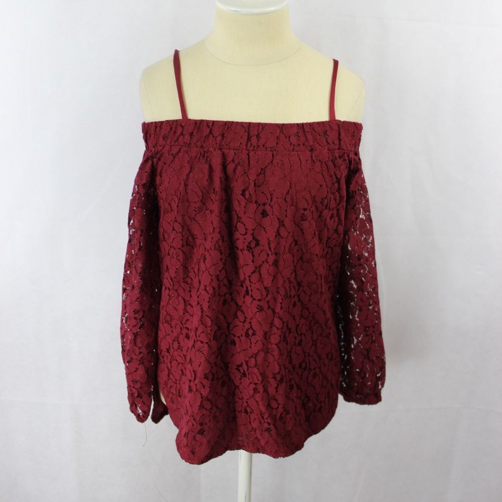 7 Sisters  Off-The-Shoulder Lace High-Low Burgundy